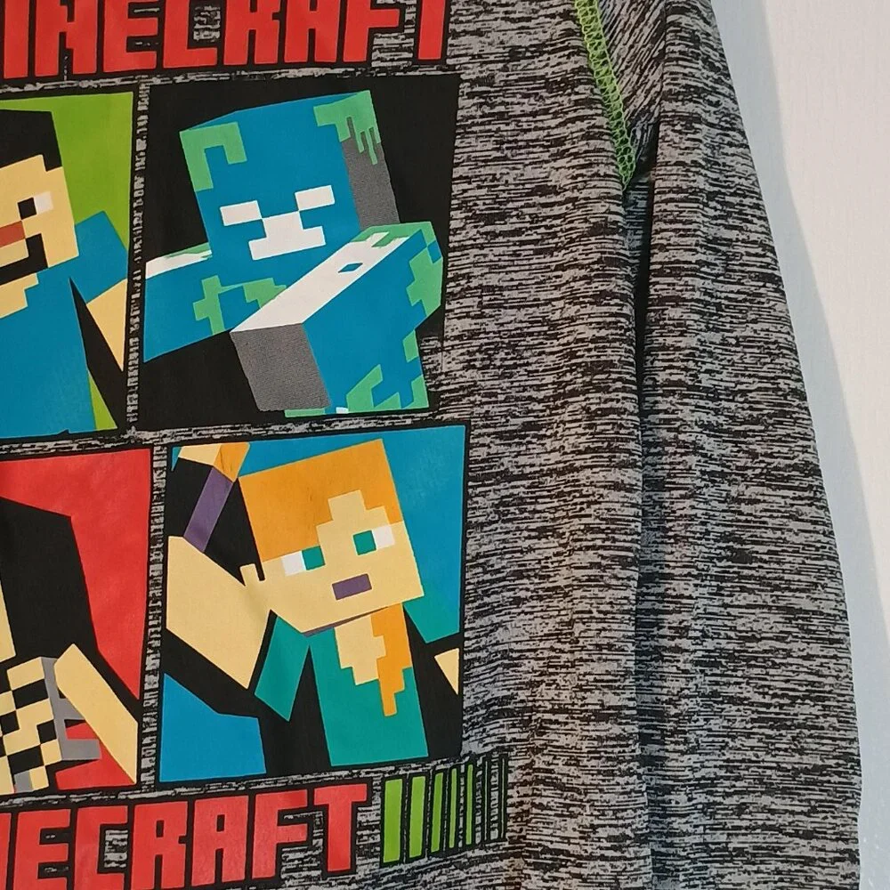 Jumping Beans/LS Shirt/Kids 5/Grey Heather/Minecraft Green Stitch